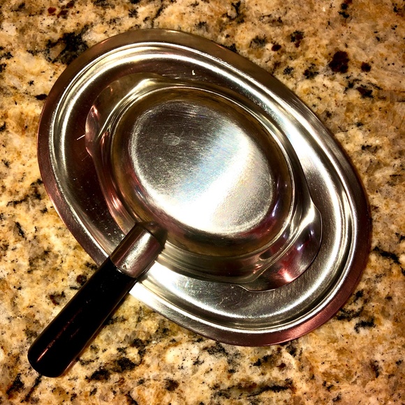 MID CENTURY MODERN Stainless Steel Gravy Boat with Black Wood Handle Vintage - Picture 8 of 16